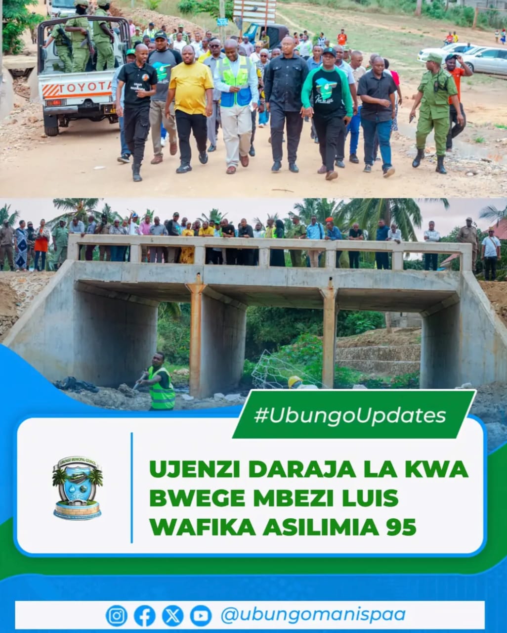 UJENZI WA DARAJA LA KWA BWEGE MBEZI LUIS WAFIKA ASILIMIA 95